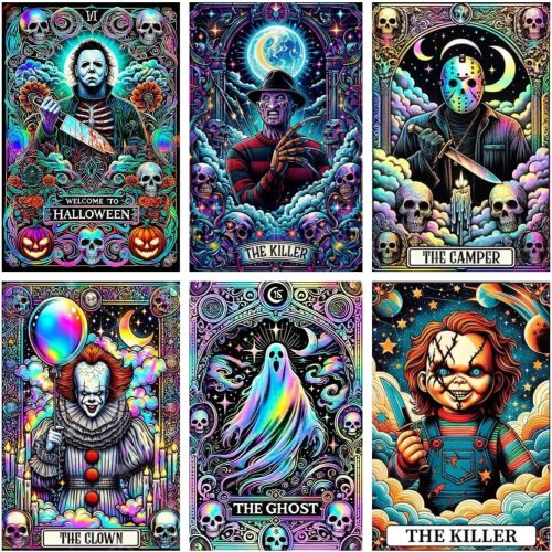 NEGEKFKX 6 Pack Halloween Diamond Art Kits for Adults Beginners,Horror Diamond Painting Kits for Adults,5D Full Drill DIY Diamond Dot Gem Art Kit Wall Home Decor Arts Craft 12x16 inch