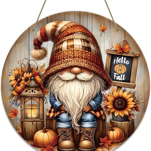 Autumn Gnome Hanging Sign for Front Door - Pumpkin Sunflowers Welcome Wreaths Farmhouse Hello Fall Door Hanger for Thanksgiving Home Harvest Party Decor