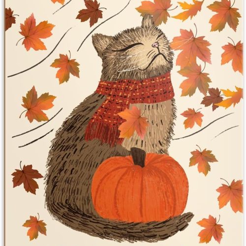 Hello Fall Wall Art Decor Fall Cat Decorations Hanging Sign for Home Front Door Porch Autumn Pumpkin Maple Leaf Decor Thanksgiving Harvest Wooden Plaque 7.8×10.2 Inches
