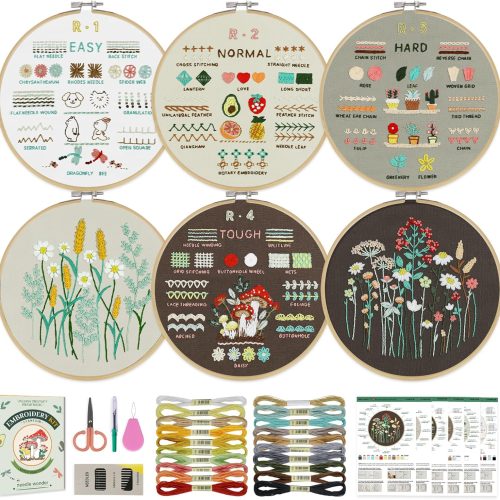 CYANFOUR 6 Stage Embroidery Kit for Beginners Adults, Easy to Learn 38 Different Stitches from Instruction & Video, Needlepoint Kits for Adults with Stamped Embroidery Patterns.