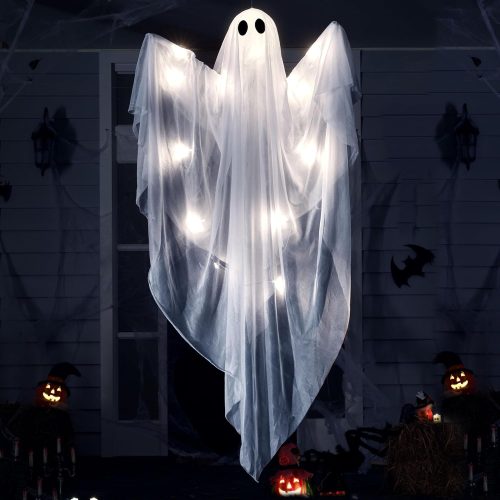 JOYIN Halloween Hanging Light up Ghost with Spooky White LED Light, 47” Halloween Hanging Ghost Decoration for Front Yard Patio Lawn Garden Party Decor Indoor Outdoor