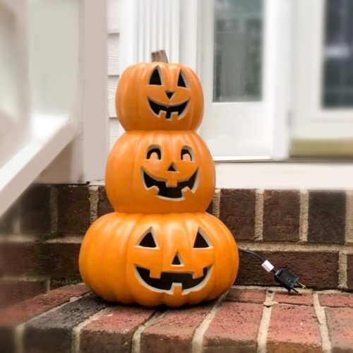 Halloween Jack o Lanterns Light Up Pumpkin Decorations, Lighted Stacked Pumpkin with LED Bulb Indoor/Outdoor 14in