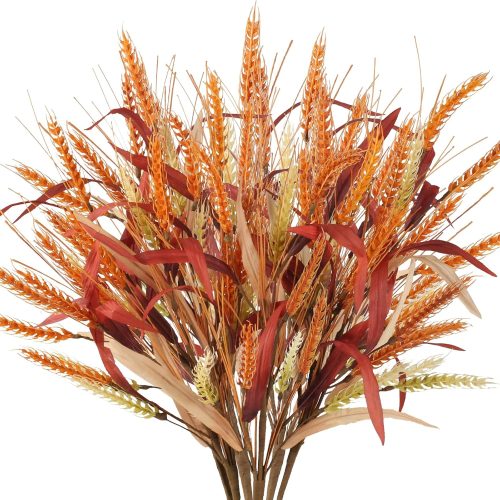 6 Pcs Fall Leaves Stems 22.4" Artificial Wheat Stalks Autumn Leaves Branchs Faux Fall Flowers Grass Fake Plants for Floral Arrangement Home Table Centerpieces Vase Fireplace Table Decor