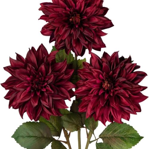 Hollyone 3Pcs Dark Red Fake Dahlia Flowers Fall Flowers Artificial for Decoration Silk Flower with Long Stem 28" Floral Arrangements Bouquets Autumn Faux Dahlias Centerpieces Fall Decorations for Home
