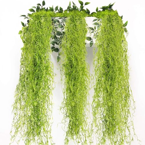 Faux Spanish Moss - Artificial Hanging Moss Bulk for Plants 3PCS Fake Plastic Spanish Dried Hanging Vine Moss Decor Spanish Moss Air Plant Wall Hanging for Potted Plants Crafts Green Vines