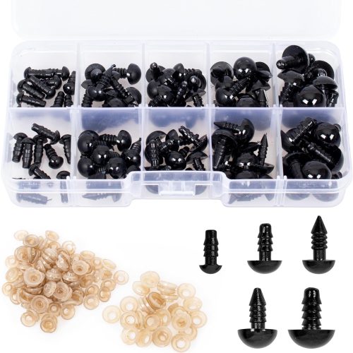 100 Pcs Black Plastic Safety Eyes with 100 Pcs Washers,Plastic Safety Eyes for Crochet Animal Crafts Doll Eyes,Assorted Sizes Plastic Doll Eyes for Plush Animal and Teddy Bear Craft Making