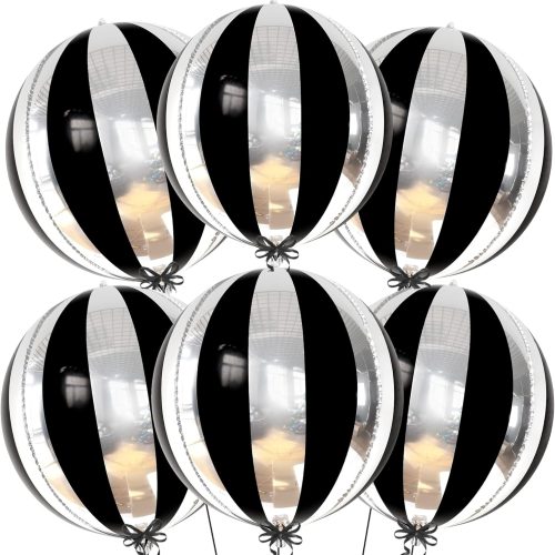 Big, 22 Inch Black and Silver Balloons - Pack of 6, Black and Silver Party Decorations | 360 Degree 4D Stripe Black Silver Balloons | Silver and Black Balloons for Black and White Party Decorations25.33CTZ540CT