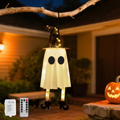 Yinhua Halloween Decorations Outdoor Indoor 1 Pack Halloween Hanging Ghosts with Witch Hat Remote Control Glowing Ghost with 8 Lighting Modes Cute Ghost Decor for Porch Tree Yard Garden (White)25.89CTZ549CT