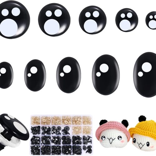 Ecavria [400PCS] Safety Eyes for Amigurumi, 8-16mm Black Crochet Eyes with Washers, Oval &Round Craft Eyes, Kawaii Doll Eyes for Crochet Toys Stuffed Animals