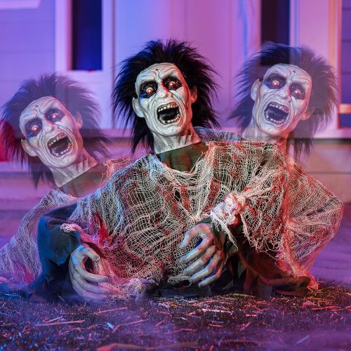 JOYIN Halloween Outdoor Decoration Zombie Groundbreaker, Animatronics Zombie Props Halloween Outside Decor, Animated Groundbreaker with Sound & Glowing Eyes for Graveyard Lawn Yard Haunted House Decor