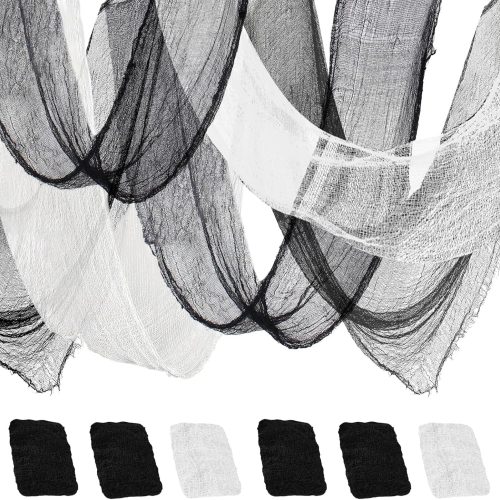 6 Pack Halloween Decorations Indoor Outdoor, Halloween Decor Creepy Cloth Spooky Scary Gauze for Halloween Party Supplies Home Tree Wall Doorway Yard Garden Skeleton Decor (Black+White, 30"x 72")