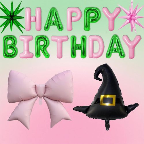 Wicked Balloons Wicked Birthday Decorations Balloons Green Pink Happy Birthday Balloon Banner Bow Foil Balloon for Princess Witch Theme Party Decorations Wicke Party Backdrop Decor Supplies