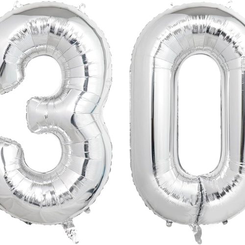 40 Inch Silver 30 Number Balloons, Giant Jumbo Helium Mylar Foil Silver Number Balloons for Birthday, Silver Mylar Digital Balloons for 30th Birthday, Anniversary Party Decorations Supplies
