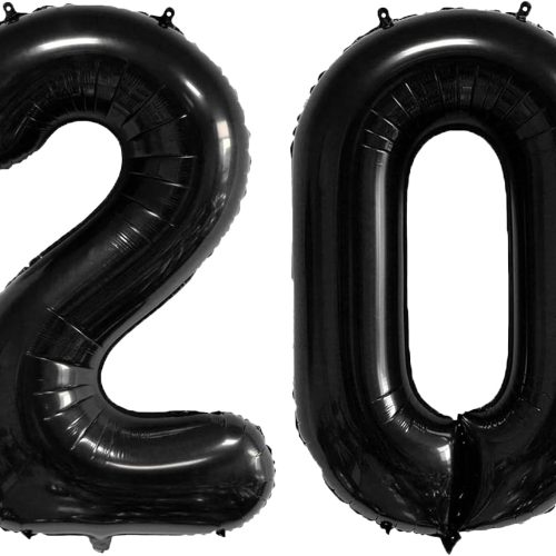 40 Inch Number Balloons 20 Black Big Giant Jumbo Number Foil Mylar Balloons for 20th Birthday Party Supplies Anniversary Events Decorations (black-20)