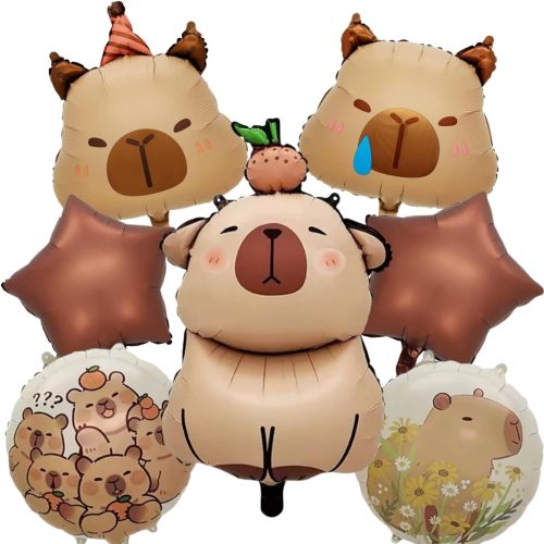 7 PCS 24" Capybara Foil Balloons - Animal Theme Birthday Decorations for Baby Shower, Gender Reveal Party Supplies, Durable Aluminum Mylar Balloons with Hanging Strings & Star Accents