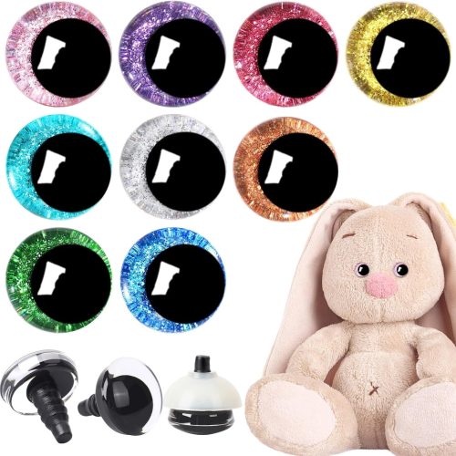 UPINS 180 Pieces 16 mm 3D Glitter Plastic Safety Eyes with Washers for Amigurumi Stuffed Animal Moon Eyes Plastic Craft Doll Crochet Eyes for DIY of Puppet, Bear, Toy Making Supplies (9 Colors)