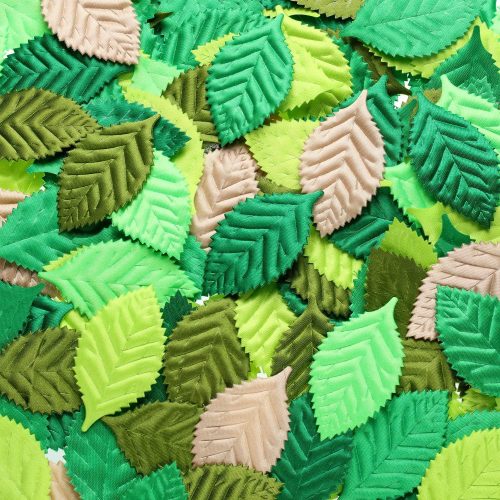 WILLBOND 150 Pieces Fake Fabric Leaves for Crafts Mixed Artificial Paper Leaves Scrapbooking Wedding Meadow DIY Craft Supplies Card Faux Roses Leaf Party Decoration(Green Series)