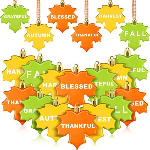 Giltinsel 24 Pcs Fall Maple Leaf Tree Ornaments Thanksgiving Maple Leaf Hanging Pendant Autumn Decorative Hanging Ball Harvest Autumn Thanksgiving Decoration for Party Supplies Home Door Garland