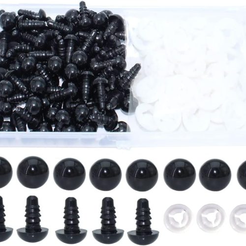 ARTCXC 50Pcs 12mm Black Solid Plastic Safety Eyes Craft Eyes with Washers for Doll, Puppet, Plush Animal DIY Making