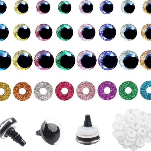 TOAOB 48 Set Safety Eyes Glitter Plastic for Amigurumis 16mm 18mm 25mm Multicolor Round Craft Crochet Doll Eyes with 48pcs Washers 8 Colorsfor DIY Puppet Stuffed Animals Making