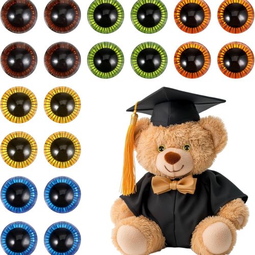 JIYIN 20Pcs 15mm Safety Eyes for Amigurumis Colored Crochet Eye with Washers, 5 Colors Plastic Craft Animal Eye for DIY Making of Bear Crafts Plush Stuffed Animals Doll Making Accessories