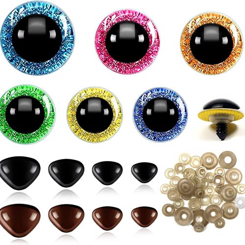 TOAOB 100 Sets Large Safety Eyes and Noses for Amigurumis 16mm to 30mm Glitter Plastic Safety Eyes with Washers Craft Doll Eyes and Noses for Crochet Stuffed Animals Doll Making