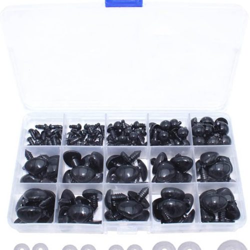 Bestartstore 150Pcs 6mm-12mm Black Plastic Safety Eyes and 20mm Nose DIY Craft Amigurumi Stuffed Animal Eyes with Washers for Puppet, Bear, Toy Doll Making DIY Craft Supplies