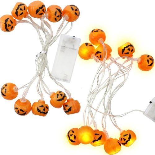 2 Pack Halloween Pumpkin String Lights, LED Battery Operated Pumpkin Lights, 5Ft 10 LED Holiday Lights for Indoor Outdoor Decor Halloween Costumes Party Decorations