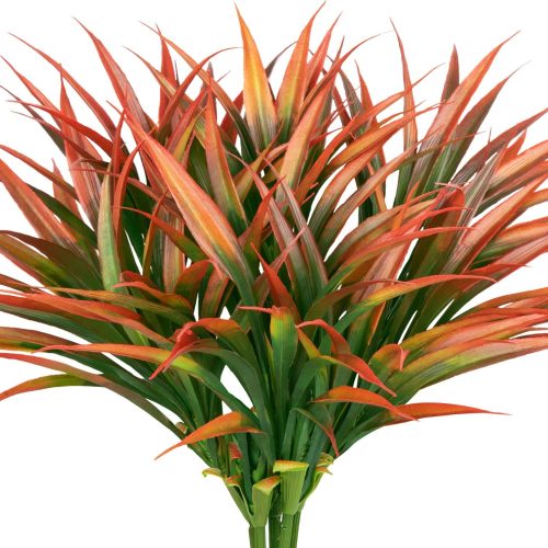 Ouddy Decor 20 Pcs Fake Outdoor Plants Artificial Grass Fall Stems Faux Plastic Plants UV Resistant for Autumn Indoor Outside Garden Hanging Planter Porch Patio Window Box Home Decor, Orange