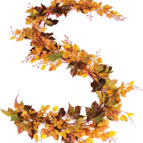 DearHouse 2 Pack Maple Leaf Vine Garland, 6.5 Ft/Piece Artificial Autumn Foliage Thanksgiving Decor for Home Wedding Fireplace Party Christmas