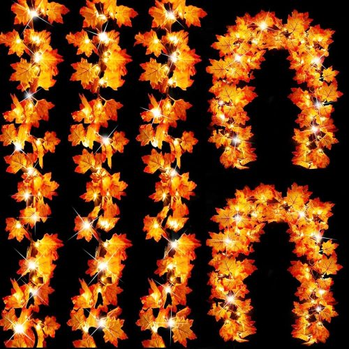 Fall Decor-5 Pack Total 50Ft 100LED Fall Garland Lights Fall Decorations for Home,Battery Operated&Waterproof with Enlarged Maple Leaves Garland for Thanksgiving Autumn Halloween Indoor Outdoor Decor