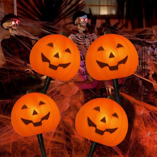 Pumpkin Pathway Lights Outdoor - 7Ft C7 Orange Halloween Decorations with 4 Jack O Lantern Markers Stake Lights for Garden, Yard, Walkway, and Party Decor