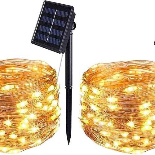 BOLWEO 2 Pack Solar Powered String Lights, Solar Fairy Lights,16.4Ft 50LED Waterproof Wire Lighting for Indoor Outdoor Christmas Tree Halloween Diwali Home Garden Decoration(Warm White)