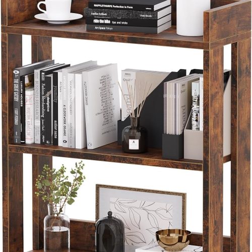 Rolling Bookshelf 3-Tier with Wheels | Mobile Storage Organizer for Home Office | Multi-Purpose Adjustable Shelves, Easy Move Space Saving Bookcase for Living Room & Bedroom (Brown)