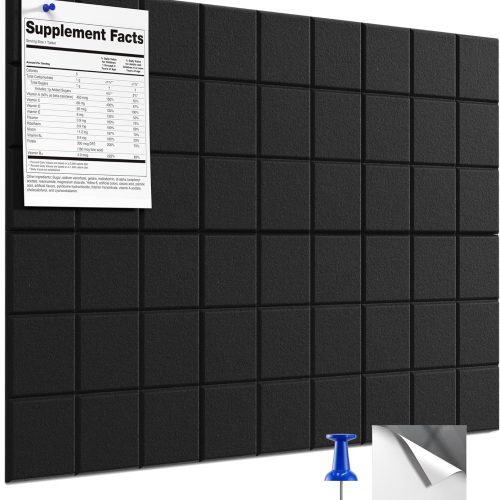 MaxGear Nine-Grid Cork Board 36" x 24" Self-Adhesive Pin Board, 6 Pack Black Felt Bulletin Board Tiles, Wall Panels Alternative with Pushpins for Office, Home Photo Meno, School Decor