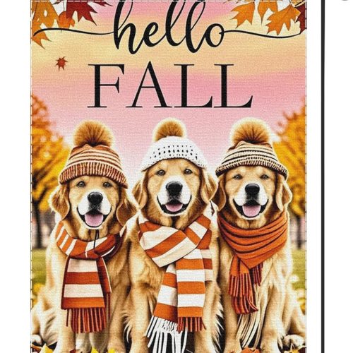 Hello Fall Garden Flag Golden Retriever Dog Welcome Small Flags for Outside,12x18 Inch Maple Leaves Double Sided Burlap Autumn Thanksgiving Harvest Farmhouse Outdoor Yard Lawn Decoration