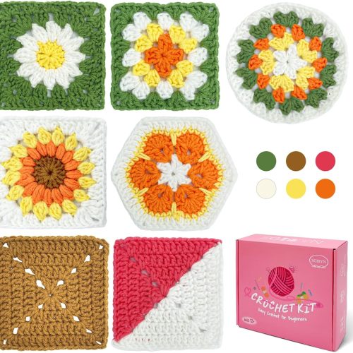 SGIBYN Crochet Kit for Beginners with Step-by-Step Video Tutorials, Granny Squares Beginners Starter Crochet Kit for Women Knitting Kits Learn to Crochet Set (Granny Squares)