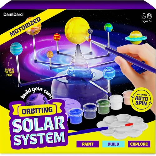 Dan&Darci 360° Orbiting Solar System for Kids - Paint & Build Model Kit - Arts and Crafts for Kid Ages 8-12, 4-6, 4-8, 6-8 - Space Toys 8-10 - Science Astronomy Gifts - Painting Craft Kits for Boys