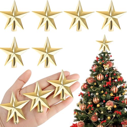 1 FOIMAS Mini Christmas Tree Topper Star,6pcs Christmas Tree Topper Star Treetop for Small Christmas Tree Craft Home Decoration,Gold