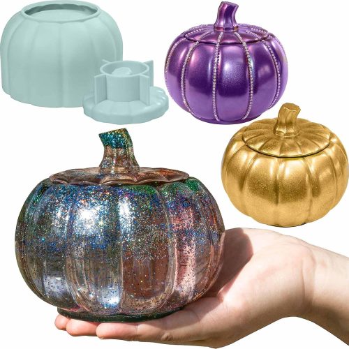 1 Pumpkin Jar Resin Mold Large, Jar Mold Halloween Epoxy Resin Molds, Pumpkin Silicone Molds, Autumn, Halloween Decor, Jewelry Trinket Container, Christmas Decor (5 Inch)