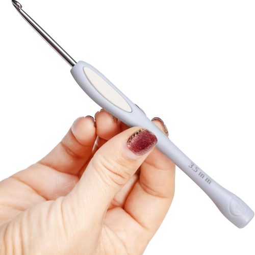 1 SensePeak Hand Polished Stainless Crochet Hook 3.5mm Single, Chinese Traditional Design Ergonomic Stainless Steal Small Inline Pointy Crochet Hook for Arthritic Hands
