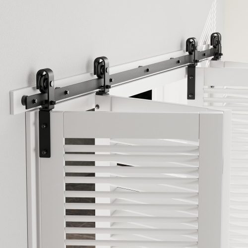 5FT/60'' Bi-Folding Barn Door Hardware Sliding Track kit Heavy Duty for 4 Doors-No Wood Door，Hardwware Only