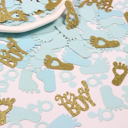 It’s a Boy Baby Shower Confetti Blue and Gold Footprint Pacifier Shaped Table Scatters for Boy Baby Shower Decorations 250PC