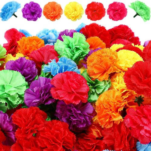 WILLBOND 140 Pcs Marigold Flower Head Mexican Artificial Marigold Flowers Halloween Flower Day of The Dead Decoration for Diwali Indian Decor DIY Wreath Garland Craft(2 Inch,Multi Color)