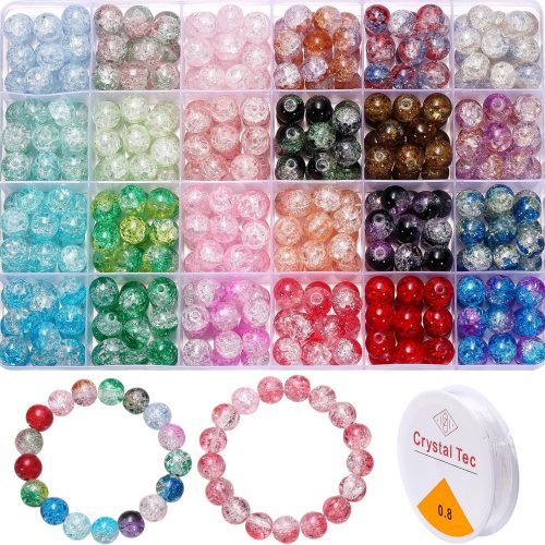 St.Kunkka 408 Pcs 10mm Crackle Glass Beads for Jewelry Making Crafts DIY, 24 Colors Crystal Beads Spacer Beads Loose Beads for DIY Bracelet Necklace Earrings (408Pcs 10mm Crackle Glass Beads)