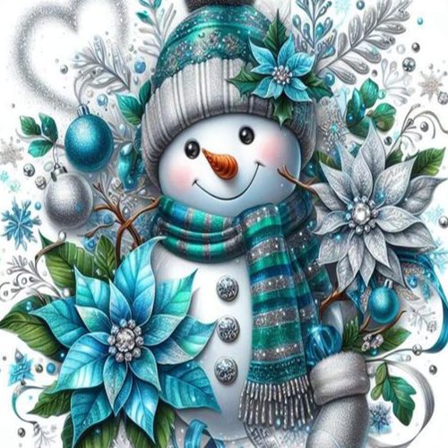 Christmas Diamond Art Kits for Adults, Flowers Snowman with Hat Scarf DIY 5D Round Full Drill Gem Art Kits for Beginner, Winter Diamond Painting Kit for Home Wall Decor 12x16 Inch