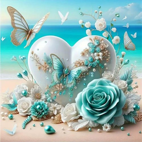 bleihum Diamond Art Kits for Adults Beach- Heart Diamond Painting Kit, 5D Landscape Gem Art, DIY Full Round Drill Gem Painting Crafts for Home Wall Decor Gifts(14x4inch)