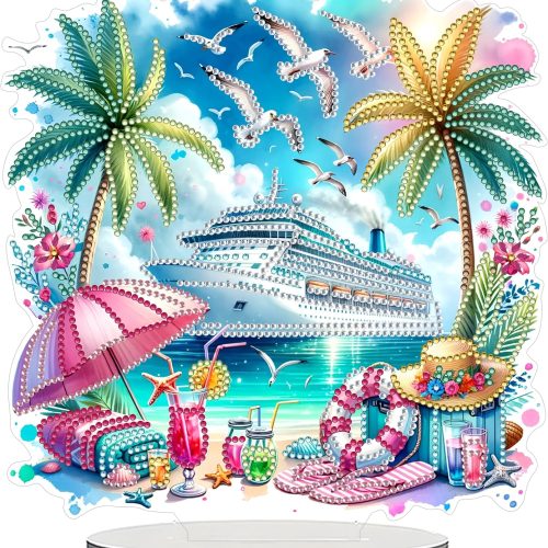 JJFox DIY Tabletop Diamond Art Painting Kit，Double Sided Desktop Ornament Special Shaped Rhinestone Desk Placement Ornament，Home Stand Up 5D Gem Painting Craft Kit，Gift (Summer Beach)