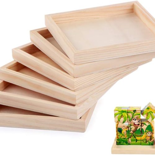 6 Pack Unfinished Small Wood Serving Tray for Crafts Projects DIY Wooden Trays Bulk Blank Wood Canvas Panel Boards Unfinished Wood Signs for Painting Arts Supply, (4.7 x 4.7 in)