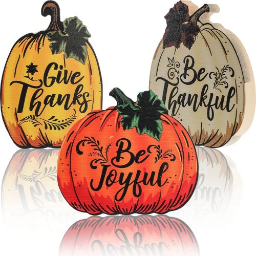 1 3 Pieces Thanksgiving Fall Decor Pumpkin Wood Sign Give Thanks Be Thankful Be Joyful Autumn Table Decorations Wood Ornaments for Harvest